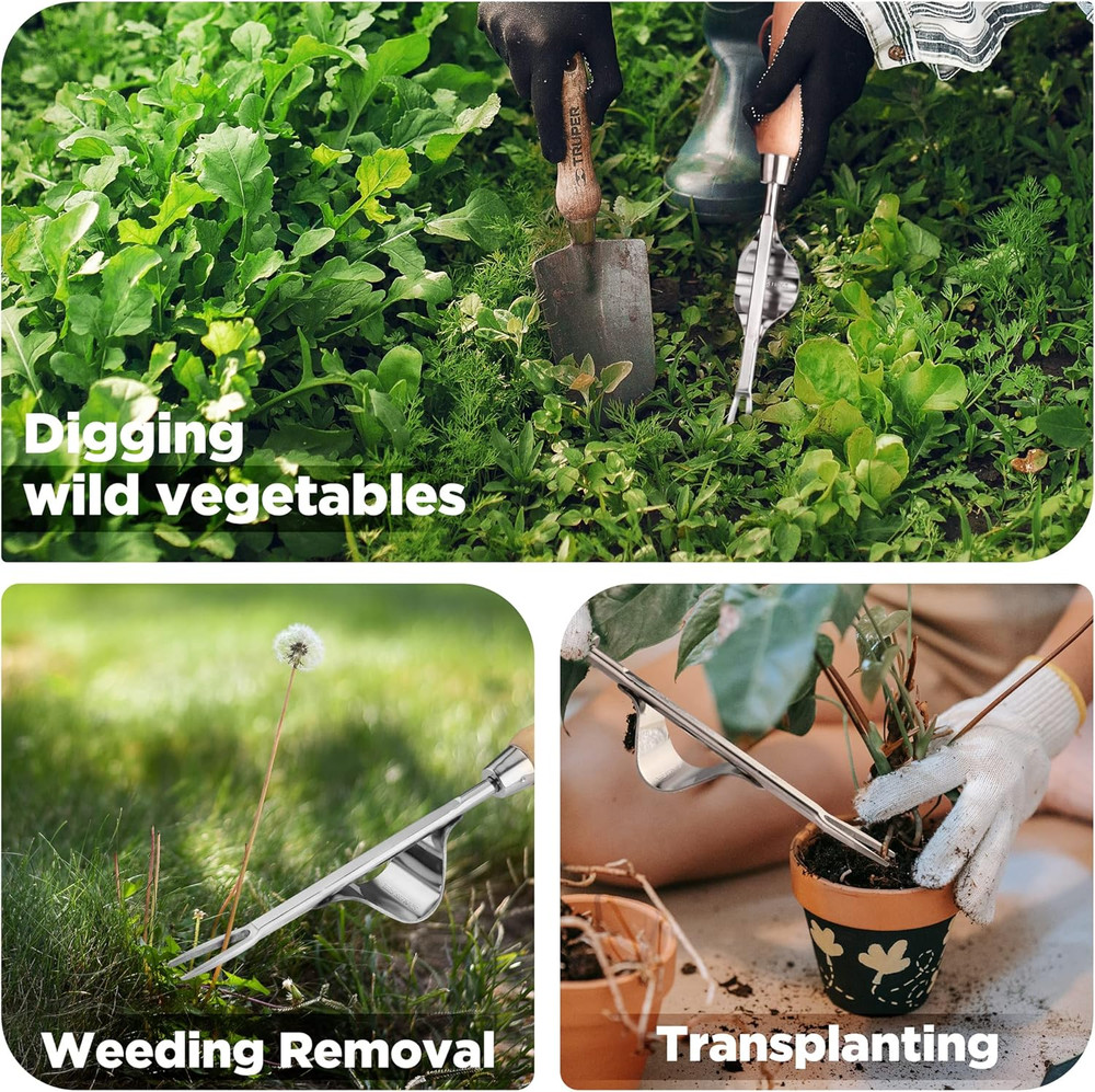 Weed Puller Tool, Metal Leverage Base and V-Shaped Forks for Easy Weed Removal &