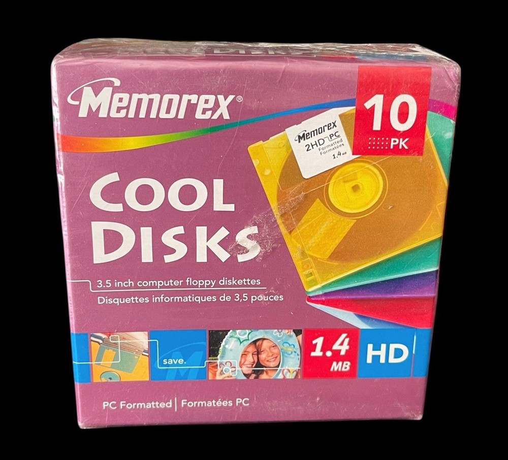 Memorex Cool Disks 10 Pack PC Formatted 1.4 MB 3.5 Computer Diskettes SEALED