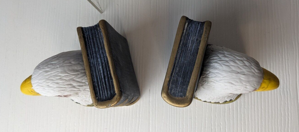 Vintage Bookends Featuring Bald Eagles. Painted Molded Ceramic. 4”H. flawed