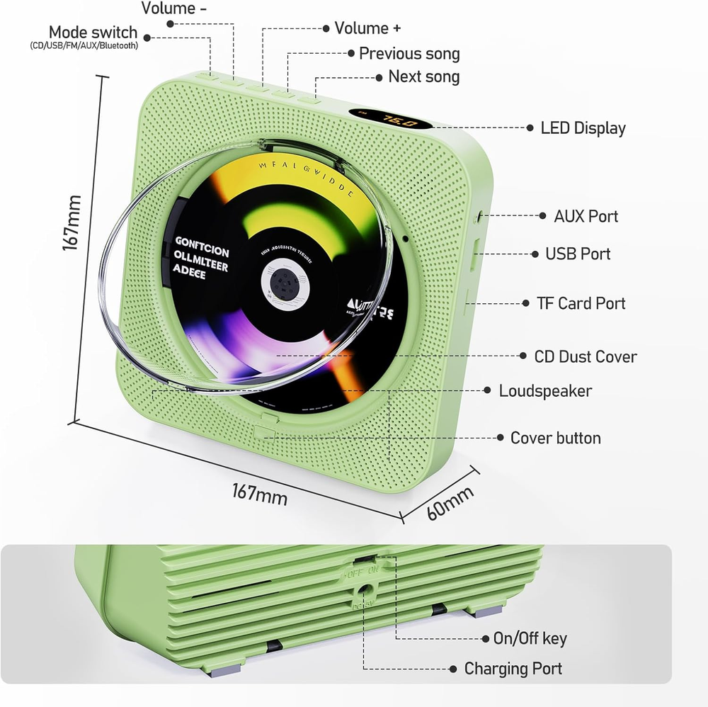 CD Player Portable with Bluetooth,Desktop CD Player with Remote Control