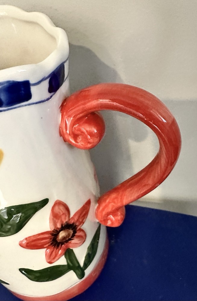 Large Ceramic Pitcher Floral Hand Painted Serving Panware 5 cup 7.5 in