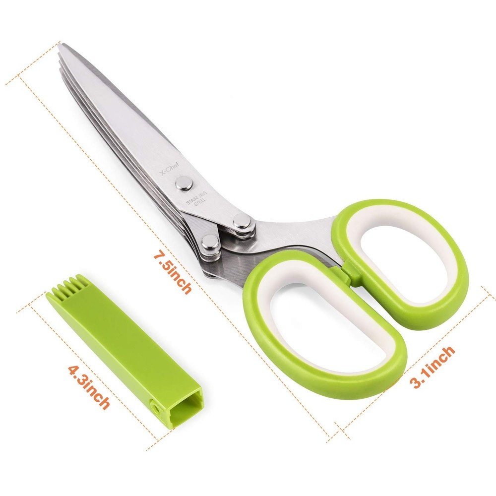 Herb Scissors, XChef Multipurpose 5 Blade Kitchen Herb Shears Herb Cutter wit...