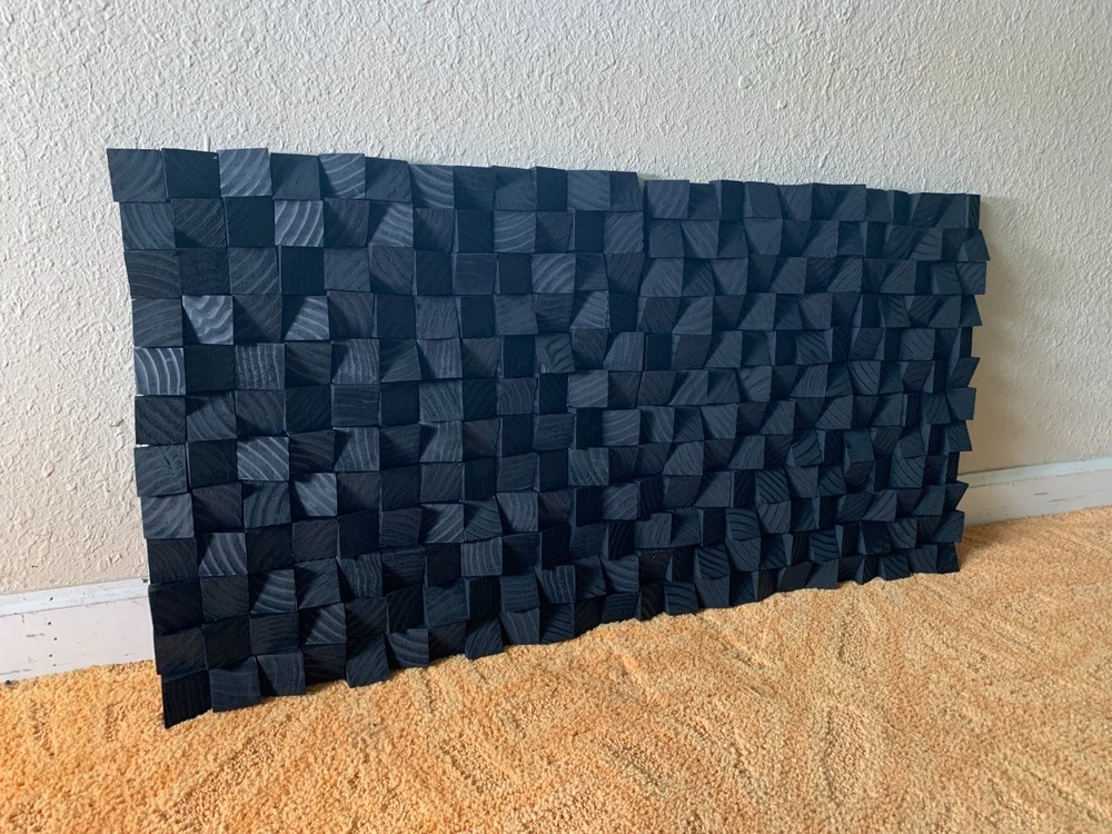 18x18 in. Black Wood Acoustic Sound Diffuser Panel/Wall Art Randomized Pattern