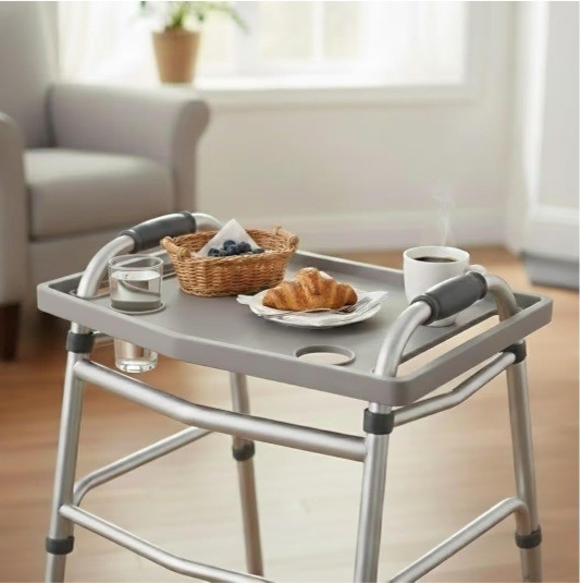 Tray Table with 2 Cup Holders for Standard Folding Walkers - Gray