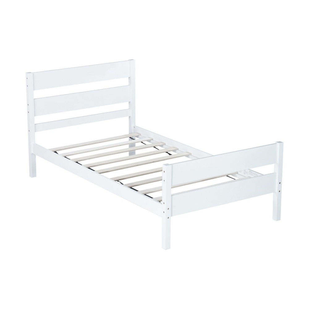 Twin Size Bed Frame Wooden Platform Bed Frame w/ Headboard White/Espresso