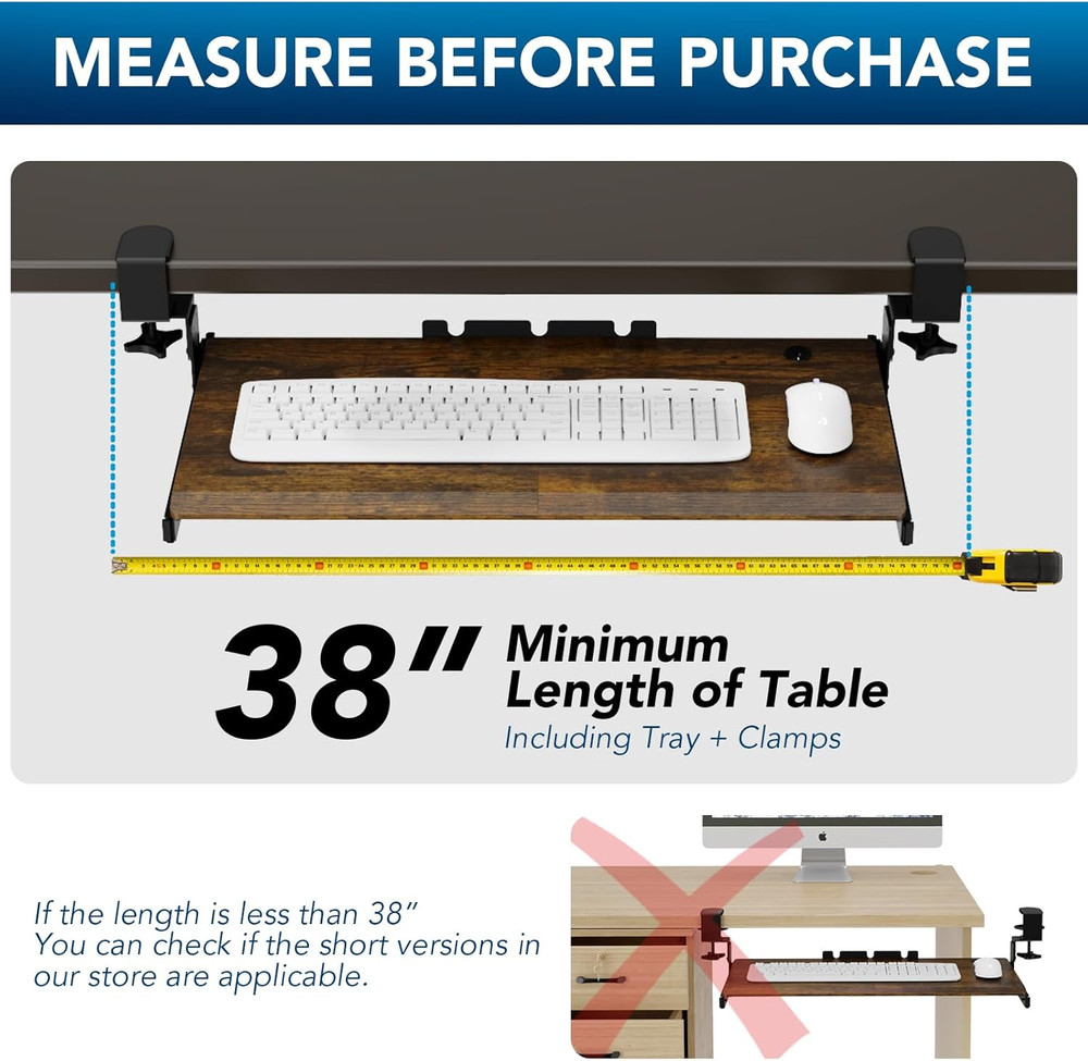 Keyboard Tray under Desk Pull Out with Extra Sturdy C Clamp Mount System, 27.3 (