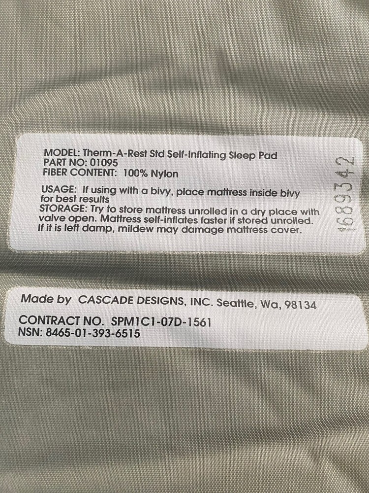 USGI Surplus Self-Inflating Sleeping Mat/Pad OD Green or Grey