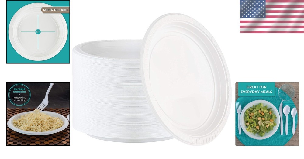 Lightweight 200 Count 9'' Microwave Safe Plastic Plates - Easy Cleanup Solution