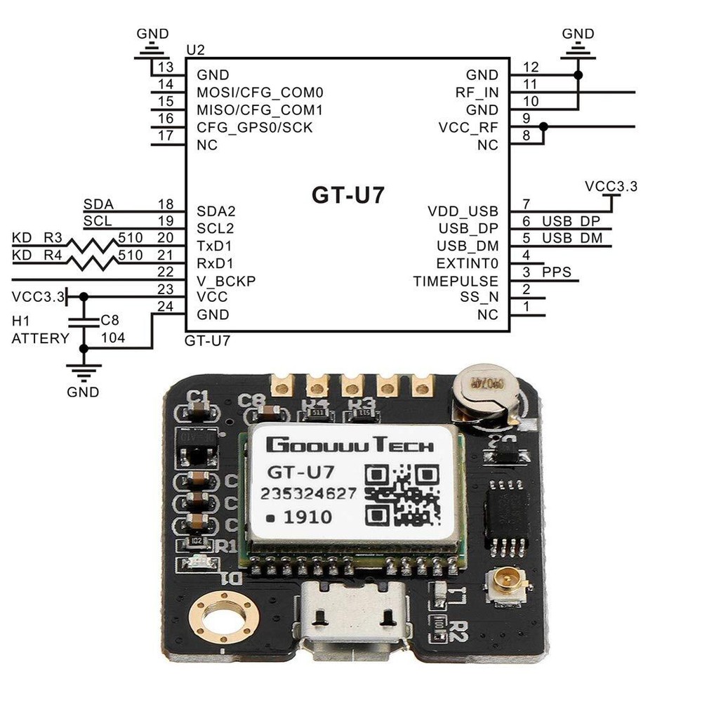 2pcs GT-U7 GPS Module High Sensitivity Low Power Consumption Compatible with ...