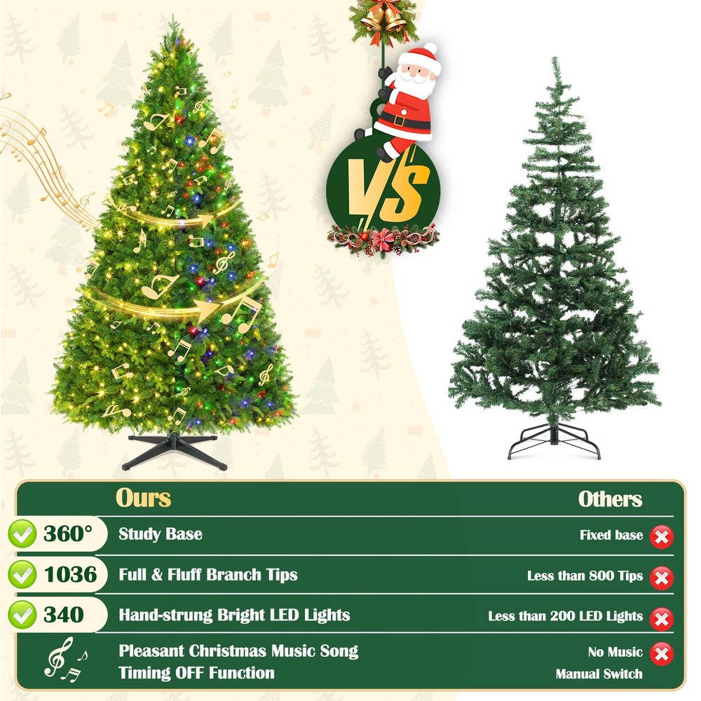Rotating Prelit Artificial Christmas Tree with 8 Lighting Modes, Timer & Remote