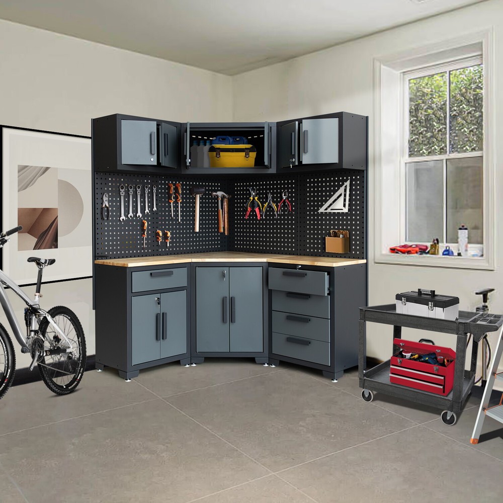 Multifunction Corner Workshop/Garage Cabinet System for Garage Tool Organization