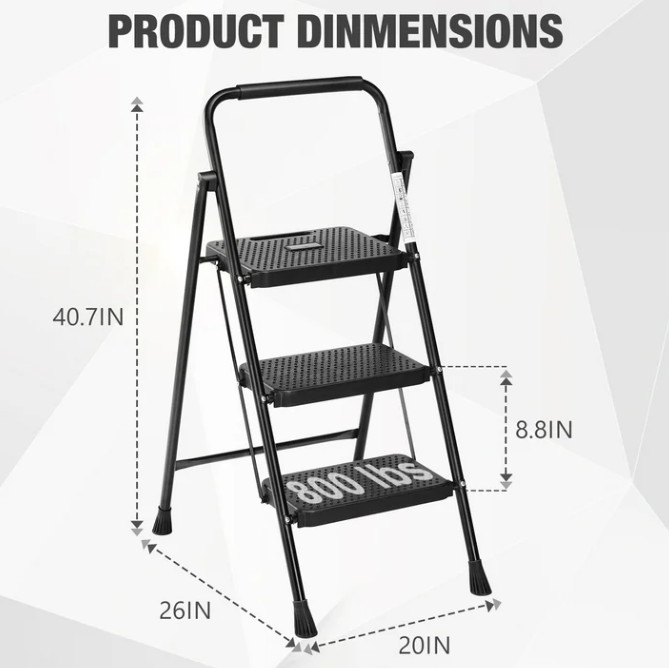 3 Step Ladder, Step Stool for Adults,3 Step Ladder Folding Step Stool