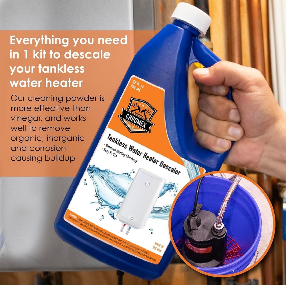 Chromex Tankless Water Heater Flush Kit with Certified Liquid Descaling Solution