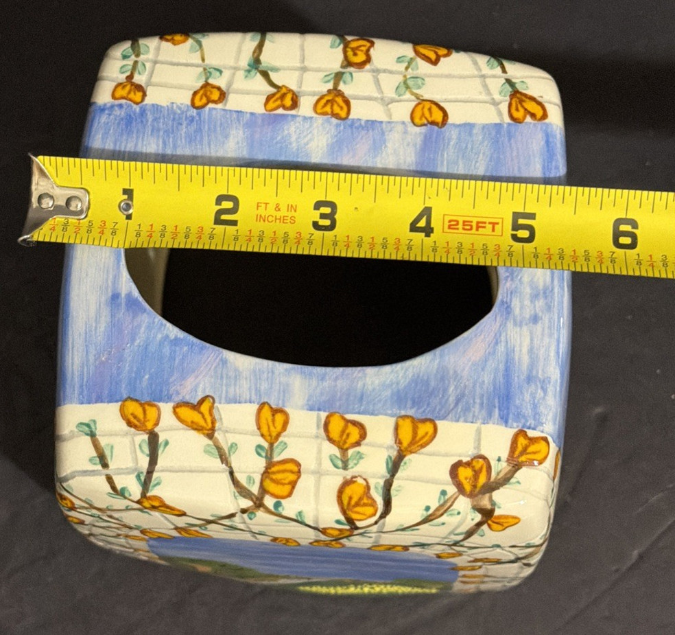 Vintage Ceramic Hand Painted Embossed Tissue Box Cover Signed LB.