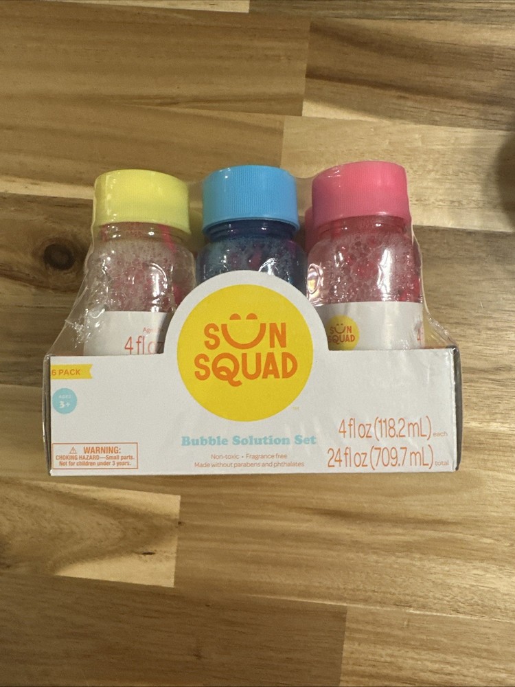 Sun Squad Bubble Solution 4oz 6pk Bubbles Spring Summer Fun