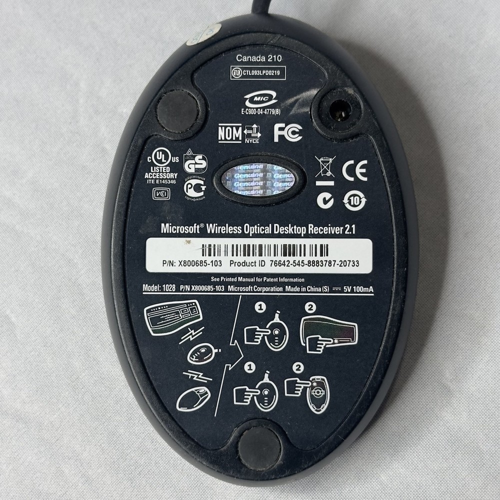 Microsoft Wireless Optical Desktop Receiver 2.1 USB Adapter Keyboard Mouse PC