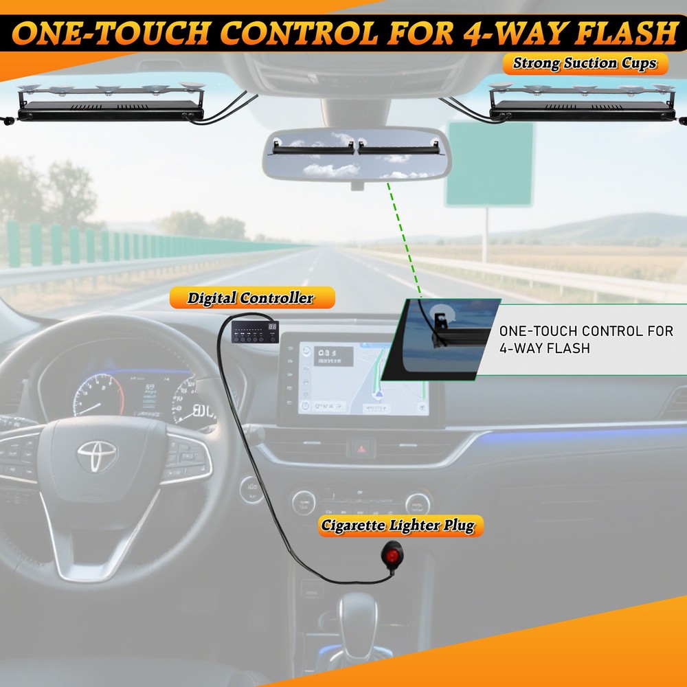 Amber/White 64 LED Warning Light Bar Windshield Flash Lamp Emergency Strobe