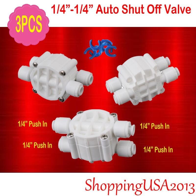 3 X Auto Shut Off Valve 1/4"-1/4" Quick Connect Push In Water Filter System RO
