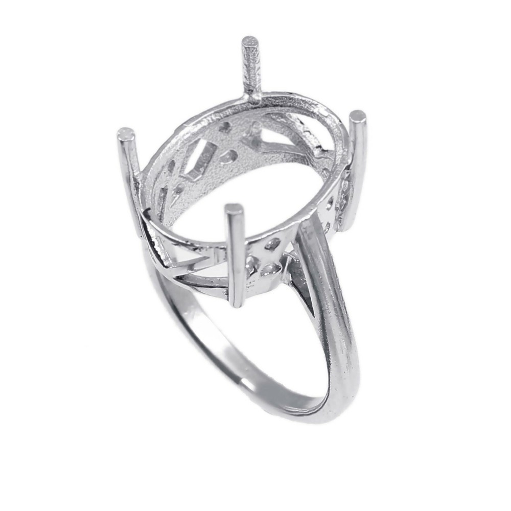 Semi Mount Ring Stone Setting Size 14X10 MM Oval Shape 925 Sterling Silver Ring