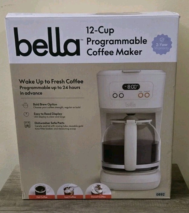Bella 12 Cup Programmable Coffee Maker Digital Timer Clean Tested Works
