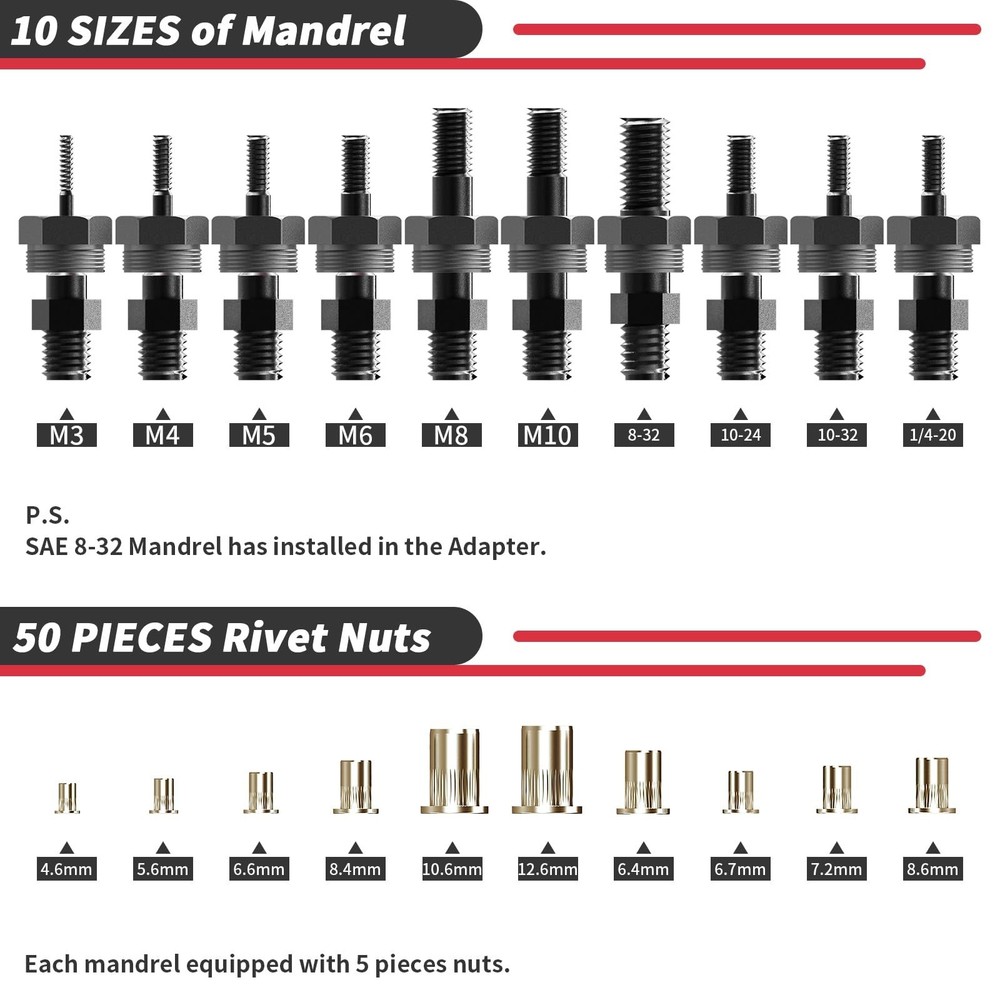 Beaspire Cordless Drill Electric Rivet Nut Drill Adapter Kit, Rivet... Fast Ship