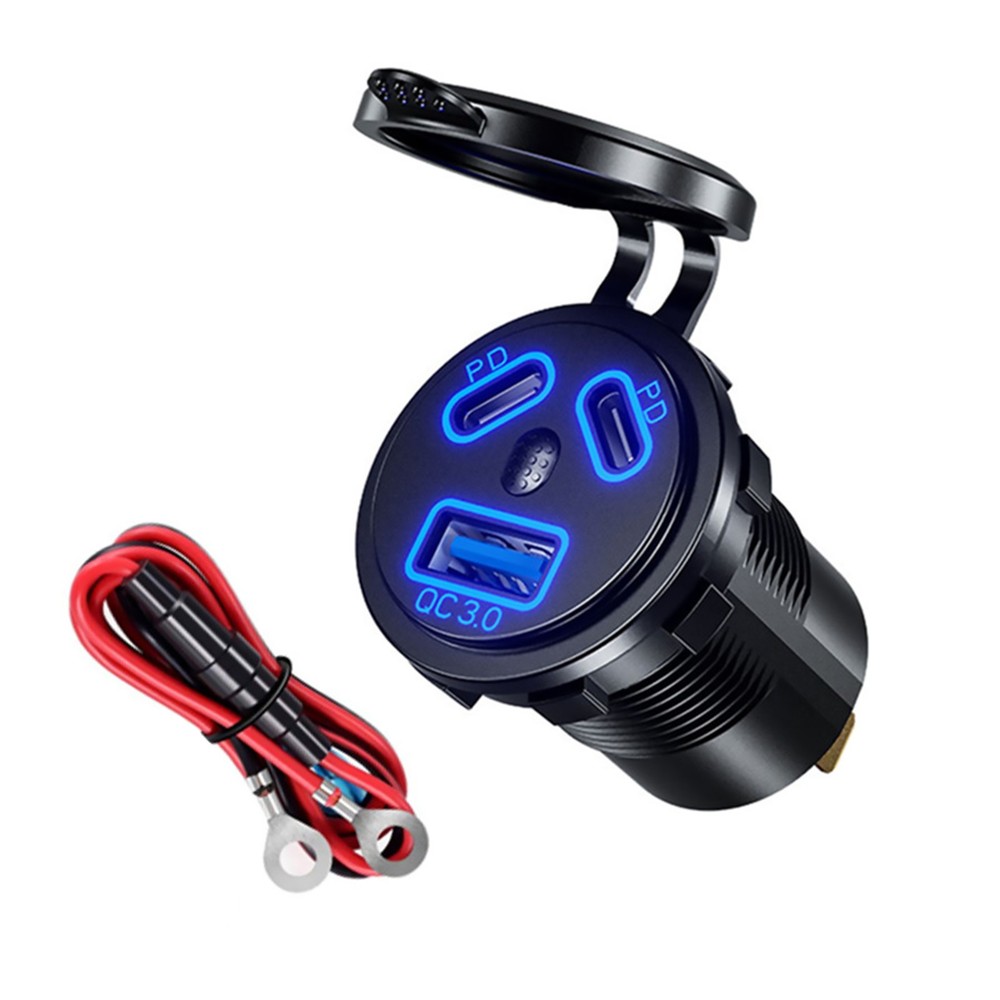 Dual PD+QC 3.0 USB Port Car Cigarette Lighter Socket Plug LED Indicator Black