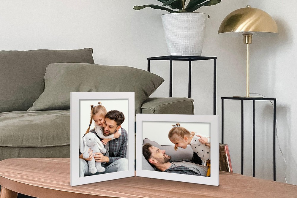 Vertical Horizontal Combo, Double 5x7 White Wood Foldable Picture Frame, Open...