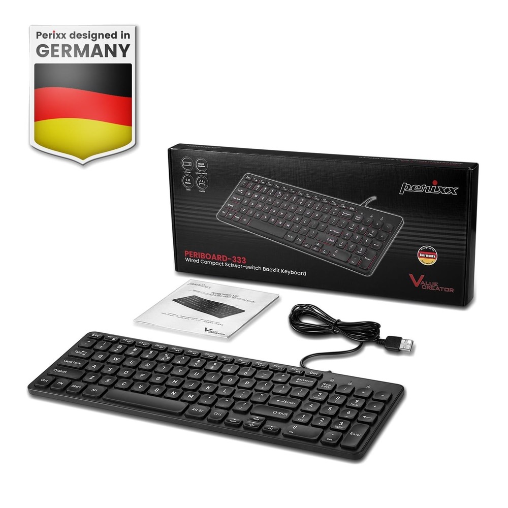 Perixx PERIBOARD-333RGB Wired Backlit USB Keyboard- X Type Scissor Keys - Com...