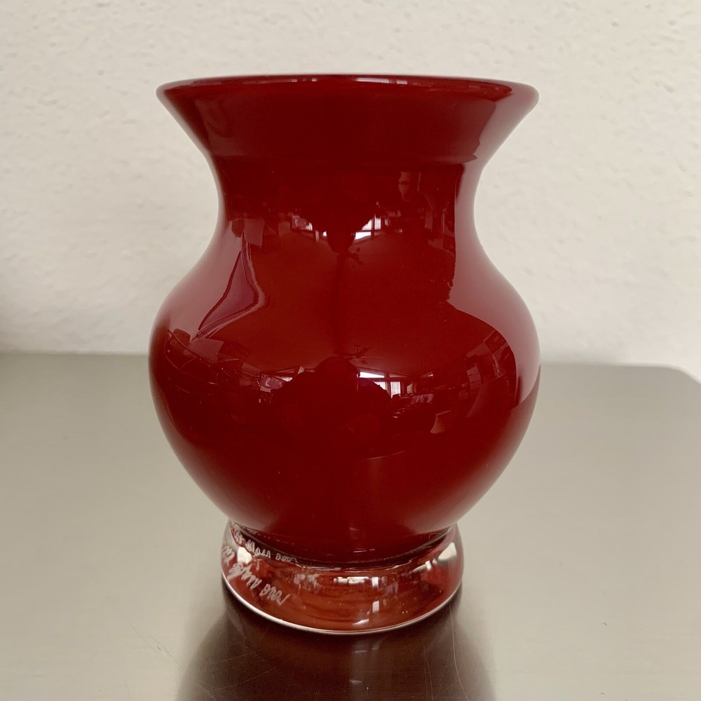 2007 Opal Art Glass Deep Red Mini Studio Blown Glass Vase