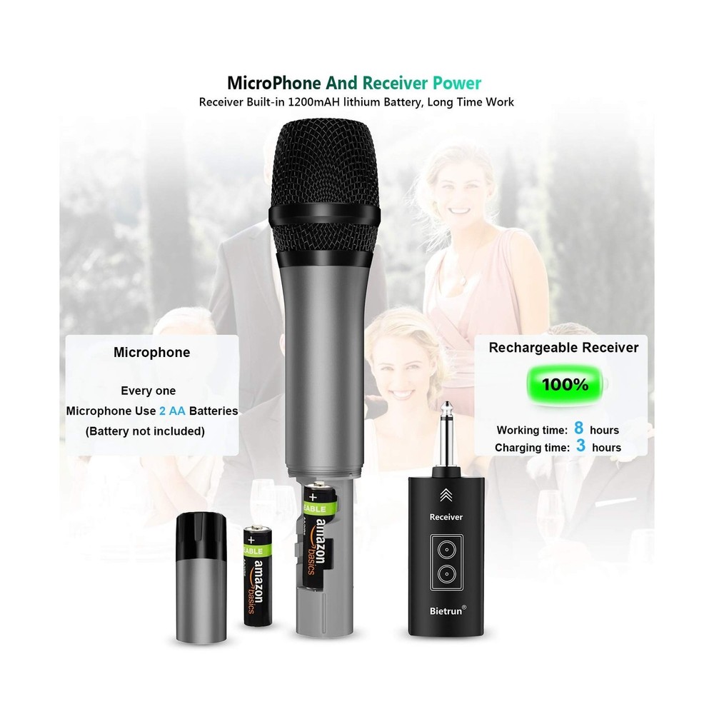 Wireless Microphone with Bluetooth, Professional UHF Dual Handheld ... Fast Ship