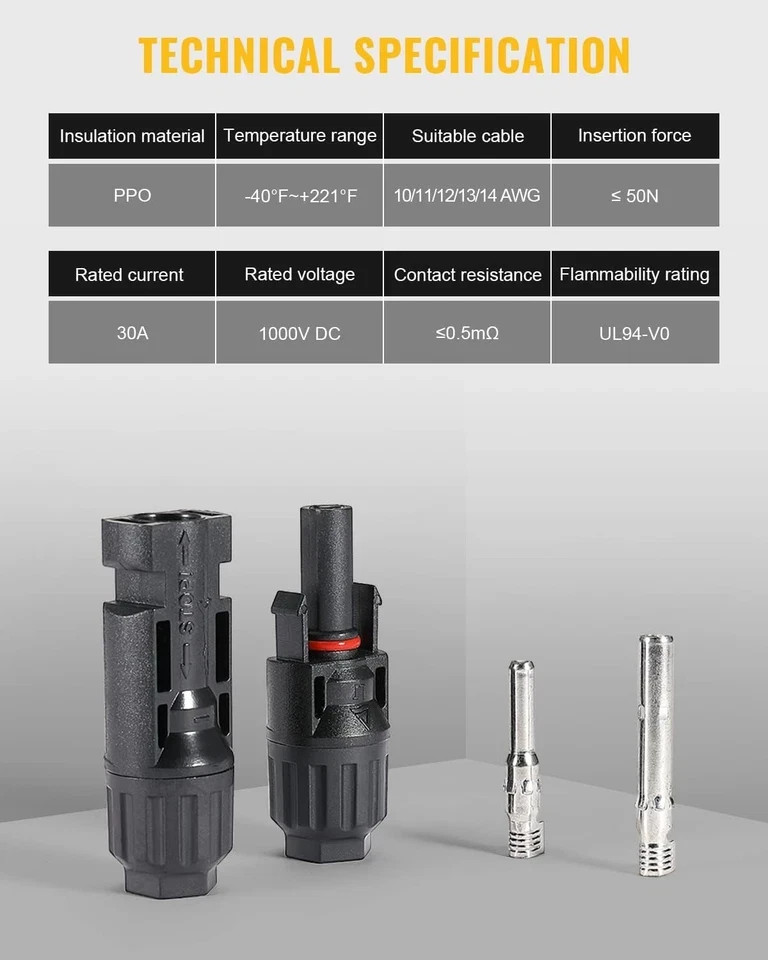 BougeRV 12 PCS Solar Connectors with Spanners Solar Panel Cable Connectors 6 Pai