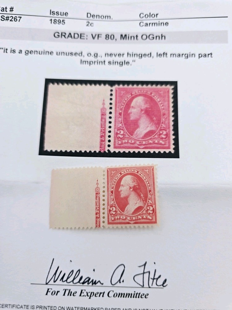 US Scott # 267 OG NH Left Margin Partial Imprint VF80 Grade