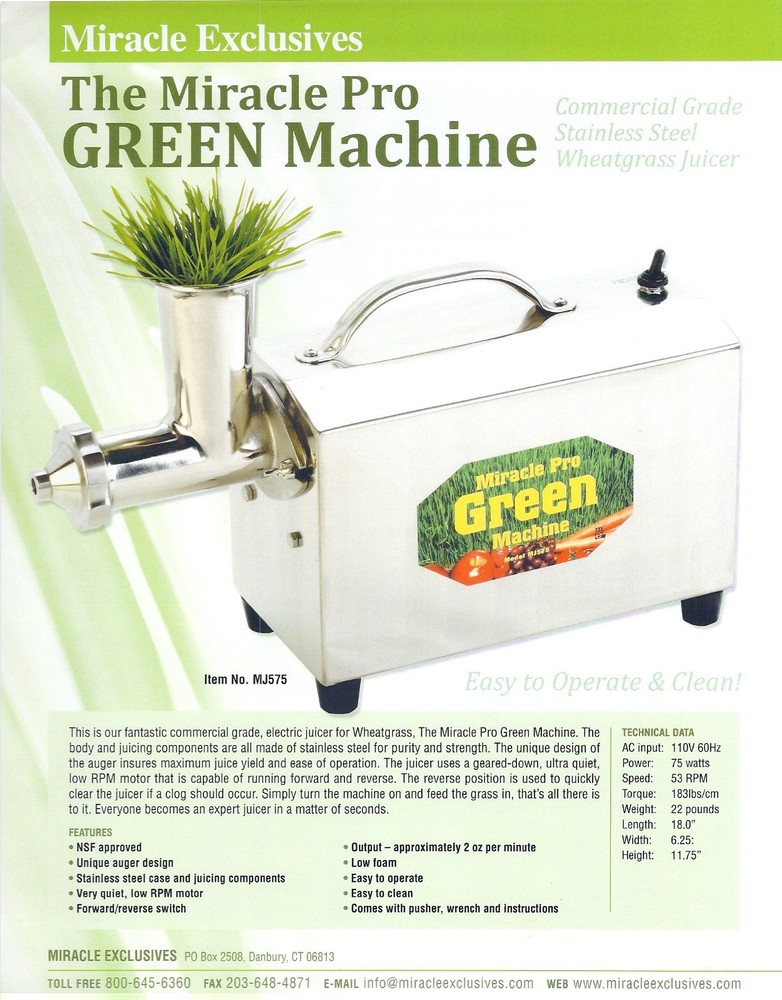 Miracle Pro Green Machine MJ575 Wheatgrass Juicer