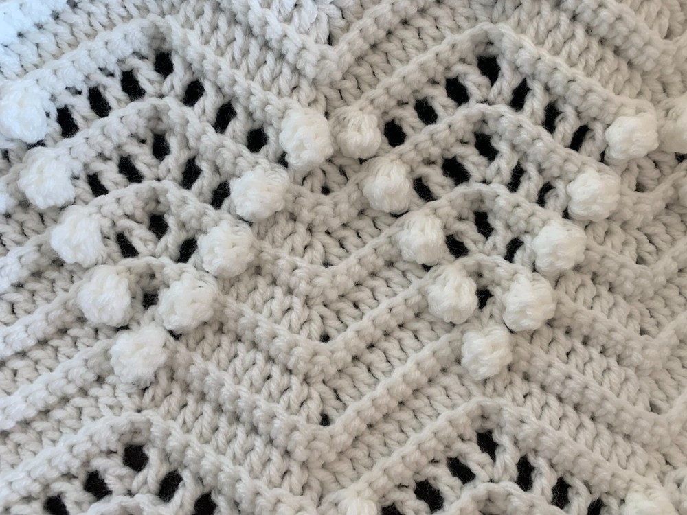 Handmade Home Crocheted Afghan - Bobble Ripple (Soft White)