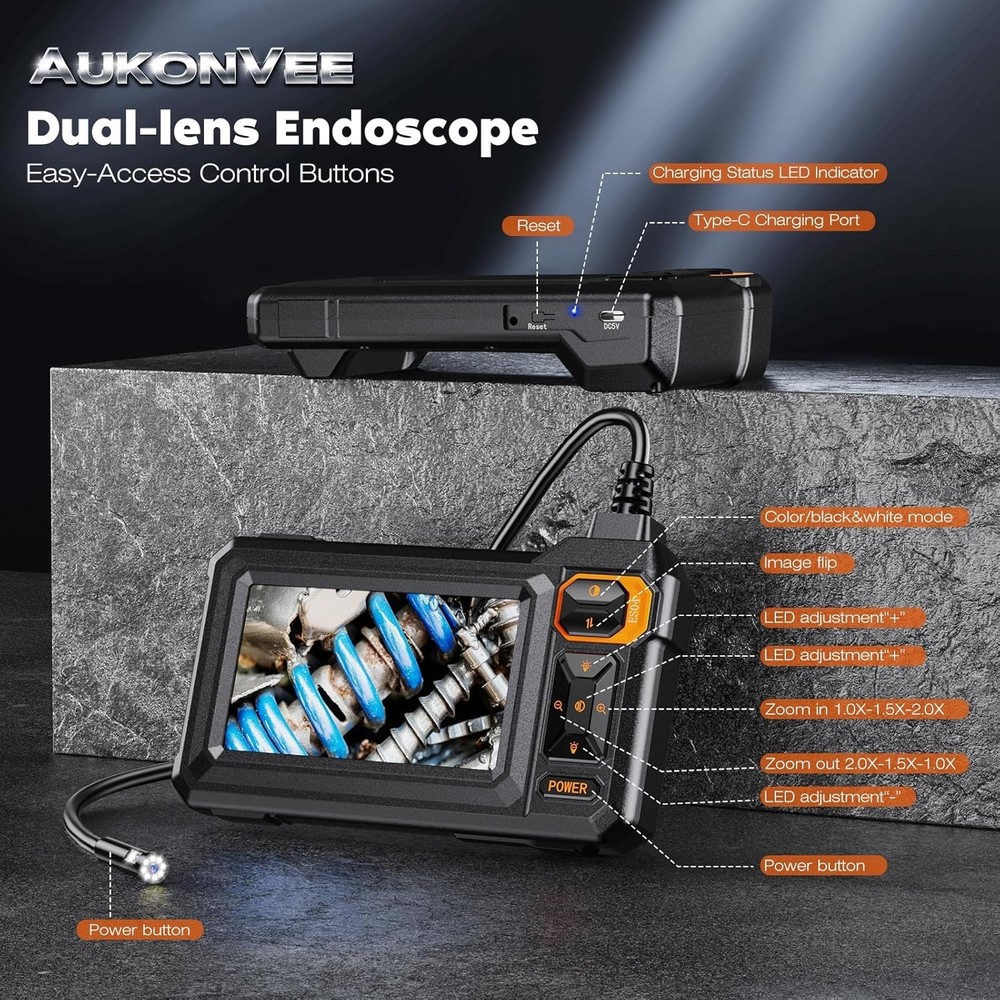 Borescope Dual Lens Endoscope Camera with Light, 4