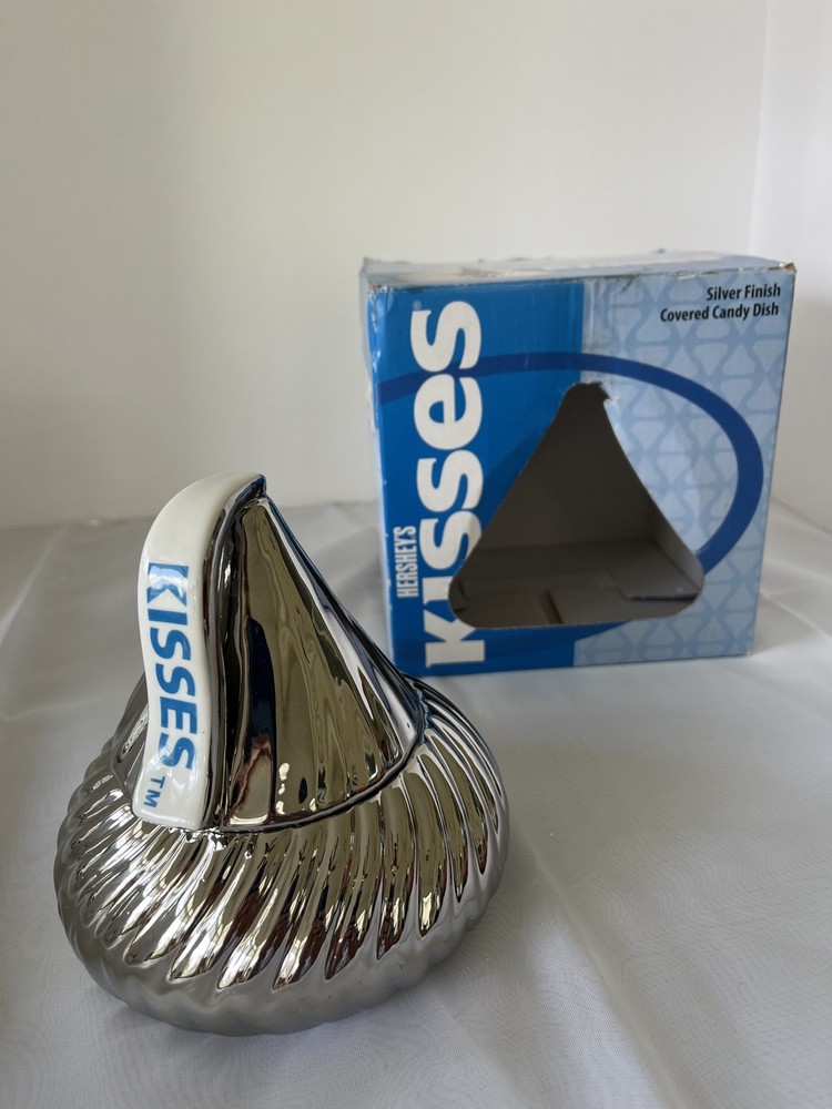 Kiss Ceramic Candy Dish Silver Kisses Jar