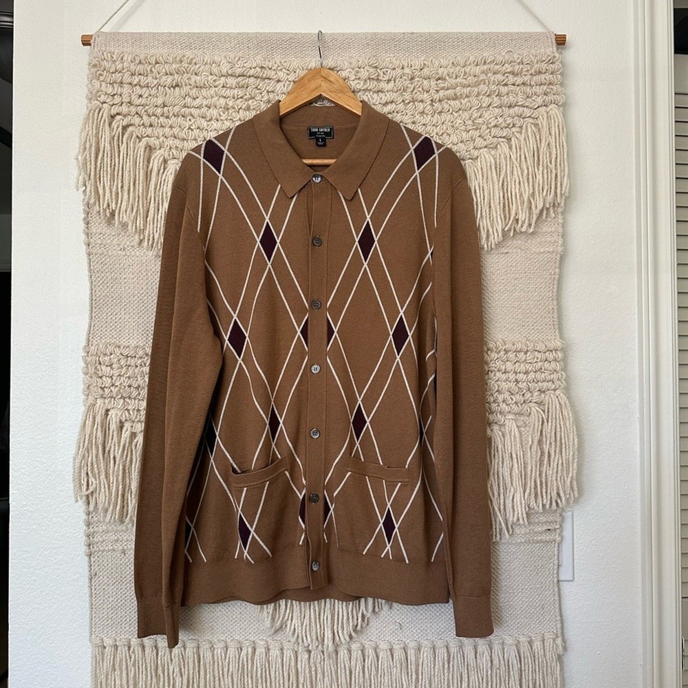 Todd Snyder Argyle Full Placket Sweater sz large