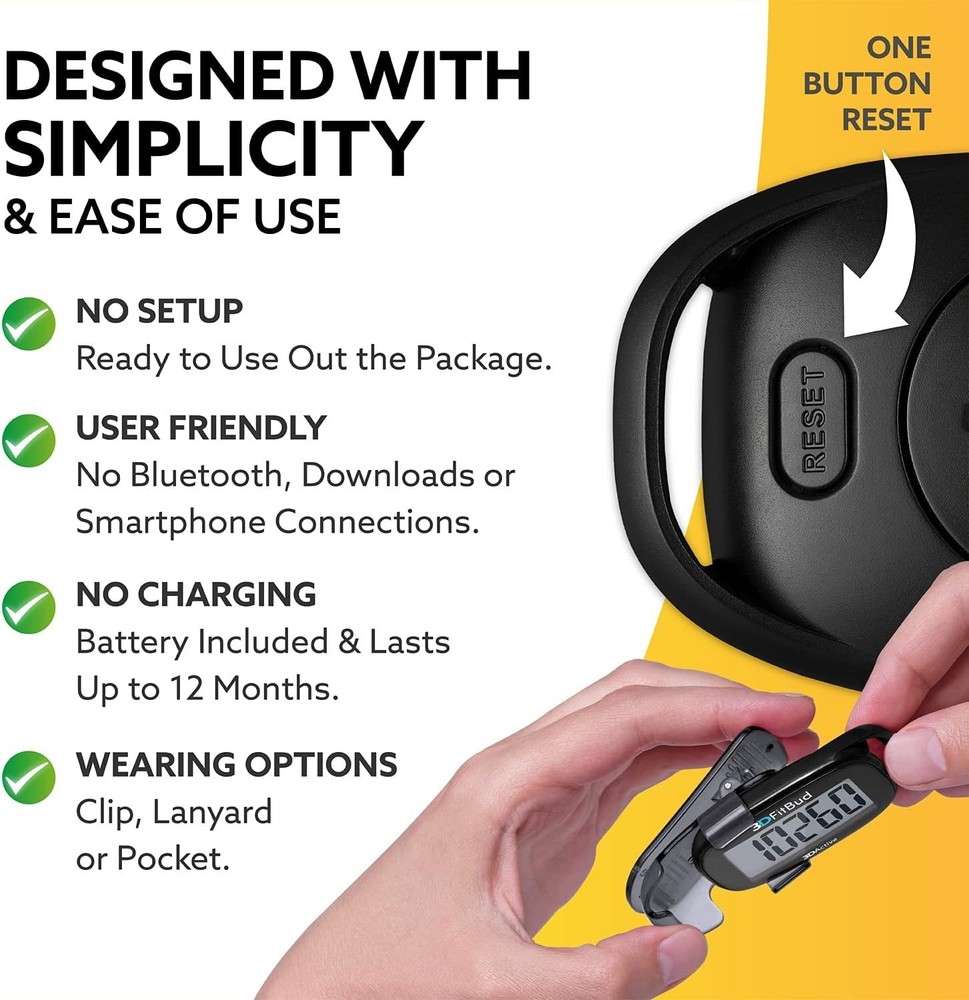 3D Tri-Axis Sensor Pedometer - Simple Step Tracker with User-Friendly Design