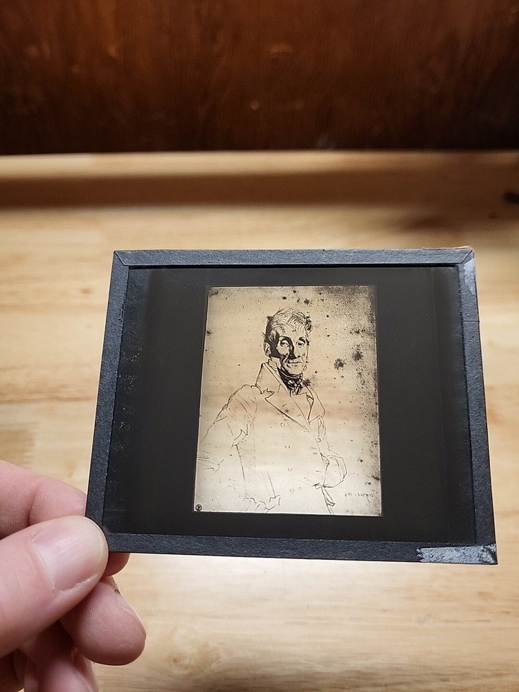 Vtg Magic Lantern Slide-"Unknown Man"-Drawing By J. A. D. Ingres