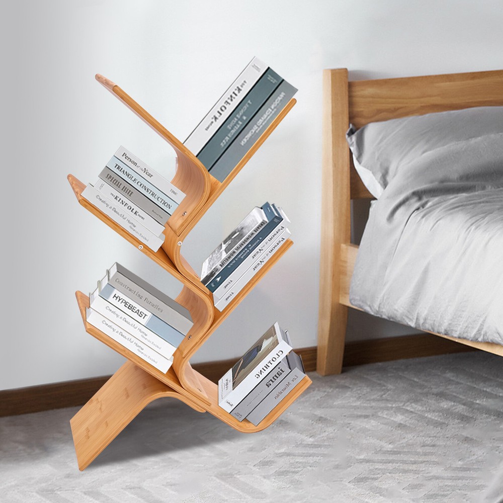 5-Tier Bamboo Tree Bookshelf Modern Floor Standing Bookcase Stand Book Holder