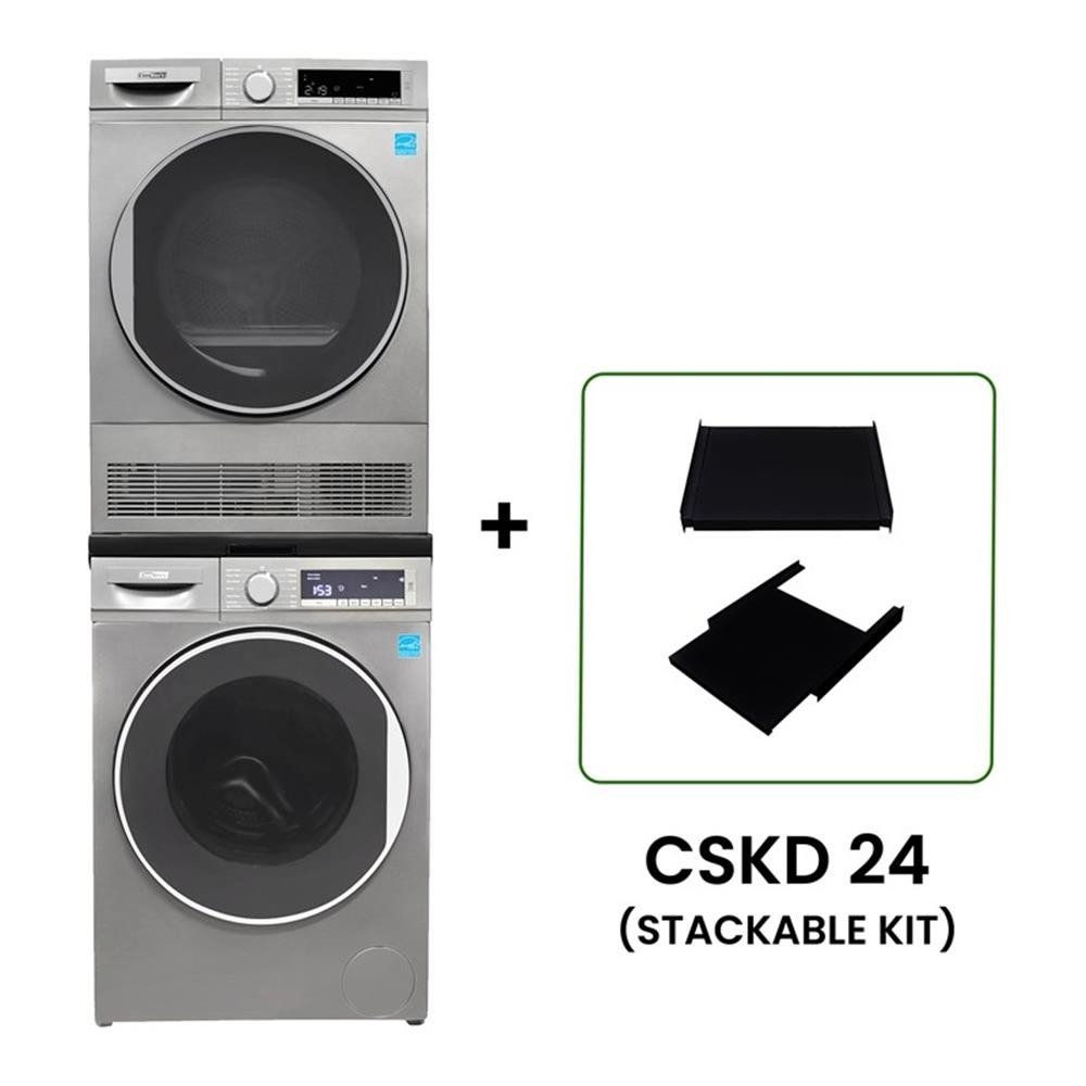 Pemberly Row Stackable Washer 2.2 cf 110 V Dryer 4 Cf 220V with Stacking Shelf