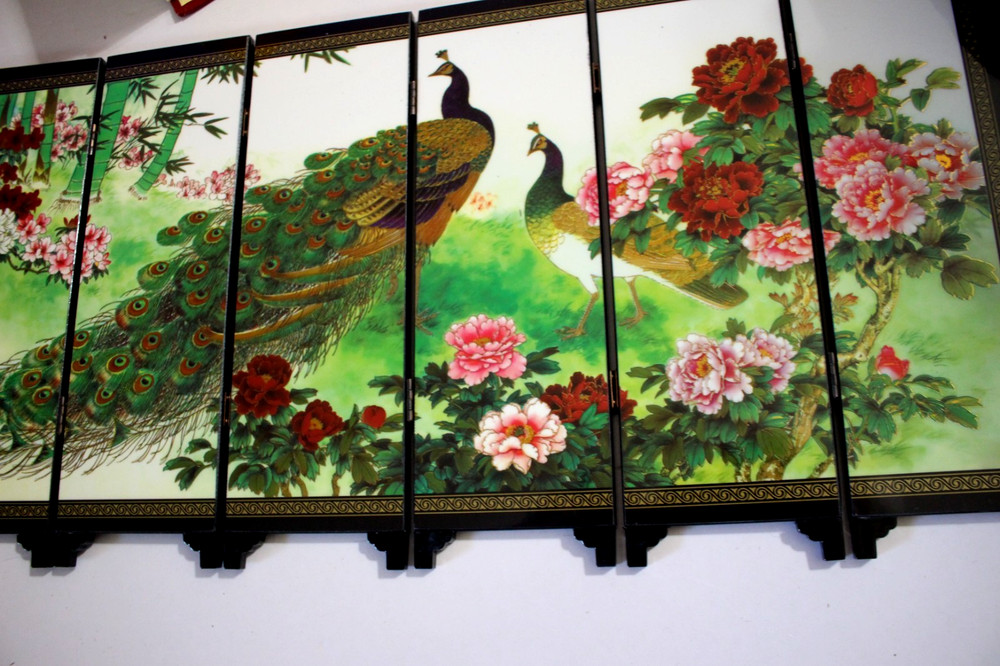 MINI 6 PANEL FOLDABLE ROOM DIVIDER IN BOX BEAUTIFUL PEACOCK
