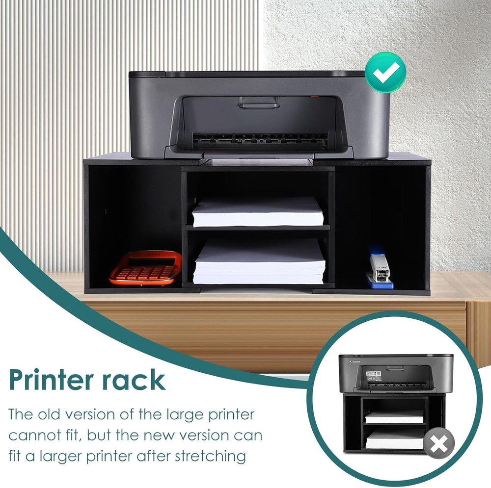 Large Printer Stand Adjustable Printer Table W/ Storage 2-Tier Printer Riser