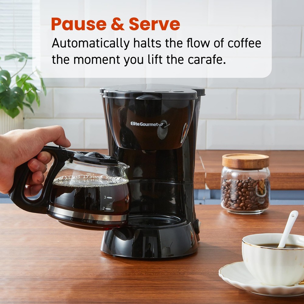 Elite Gourmet EHC4128 Automatic 4-Cup Brew & Drip Coffee Maker 4 Cups, Black