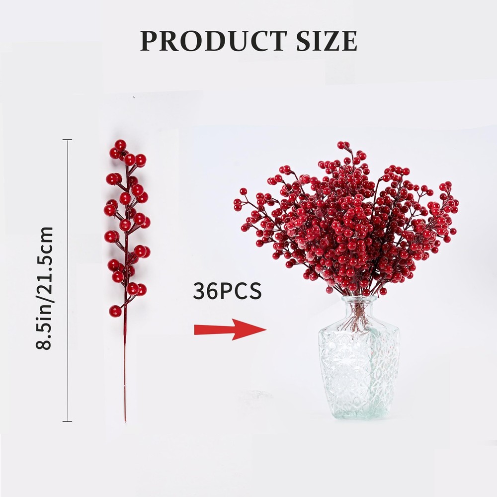 zjlmit 36 Pack Christmas Tree Decorations Artificial Red Berry Stems 8.5