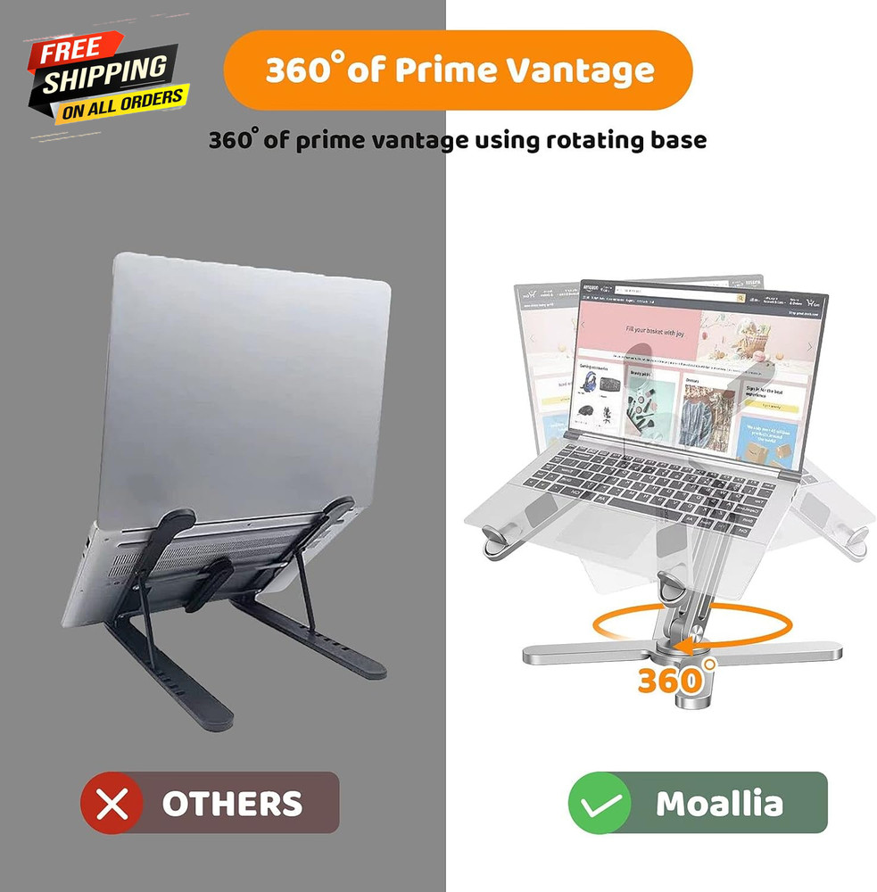 Laptop Stand with 360 Rotating Base, Computer Notebook Laptop Riser Metal Holder