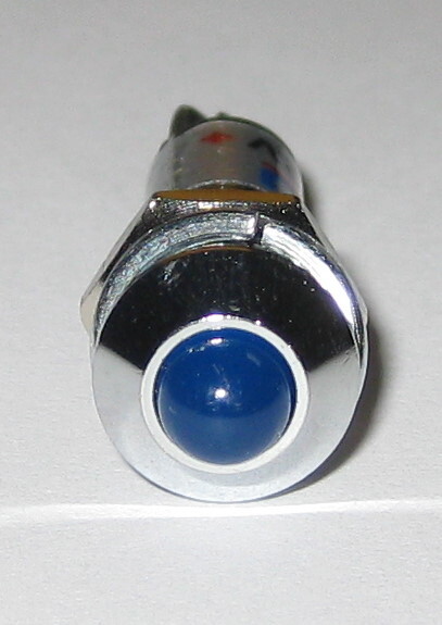 Panel Mount LED - Blue - Chrome Case - 12V DC - 8mm Mounting - Lockwasher / Nut