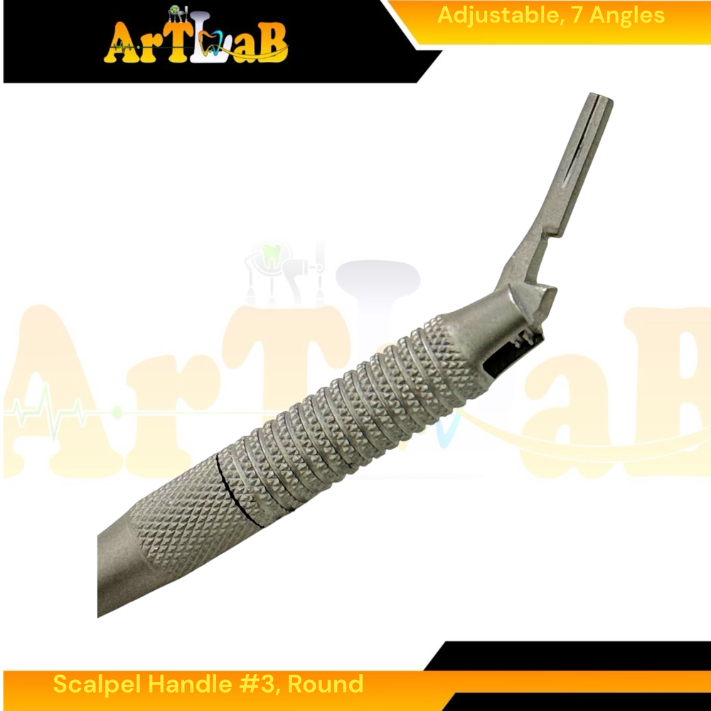 Scalpel Handle #3 with Adjustable Head, 7 Angles - Round Design, Stainless Steel