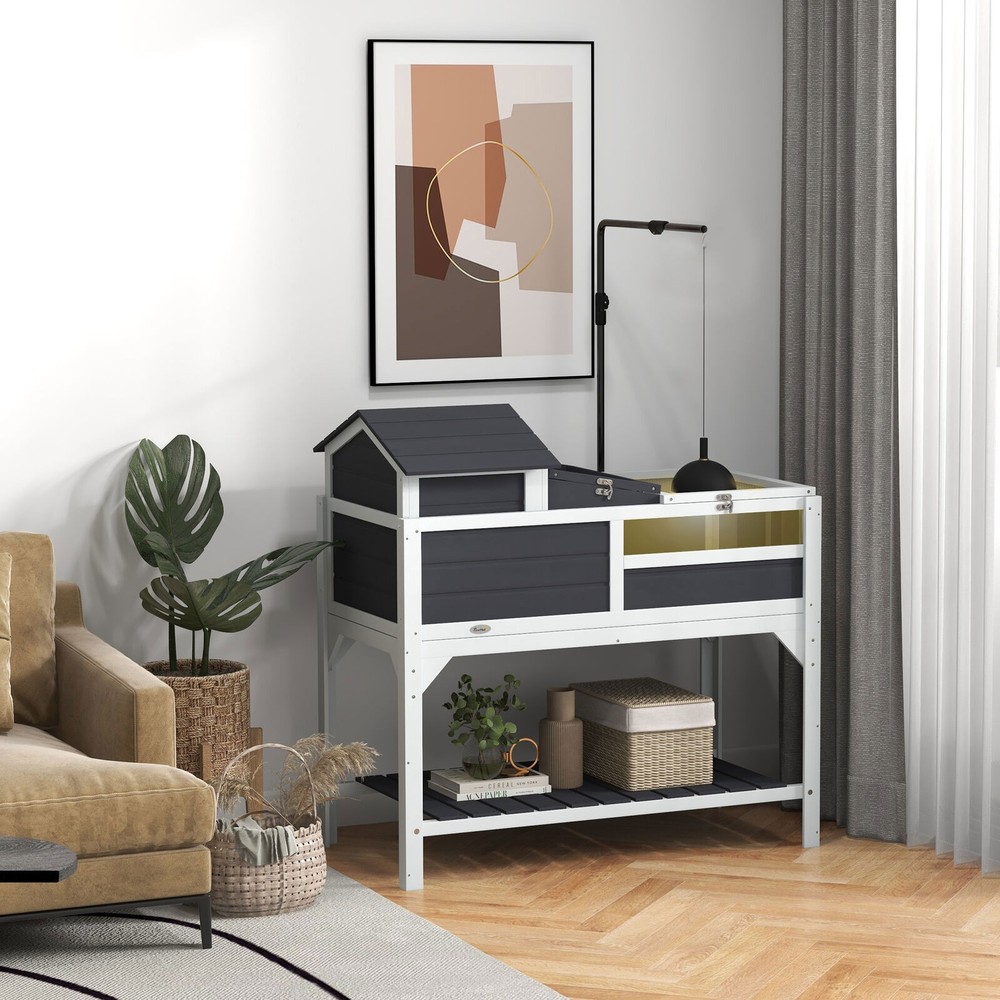 Tortoise Habitat with Adjustable Lamp Holder Storage Shelf Gray