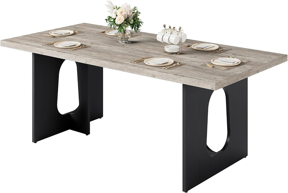 Stylish 71" Grey & Black Dining Table for 6-10 - Heavy Duty Design